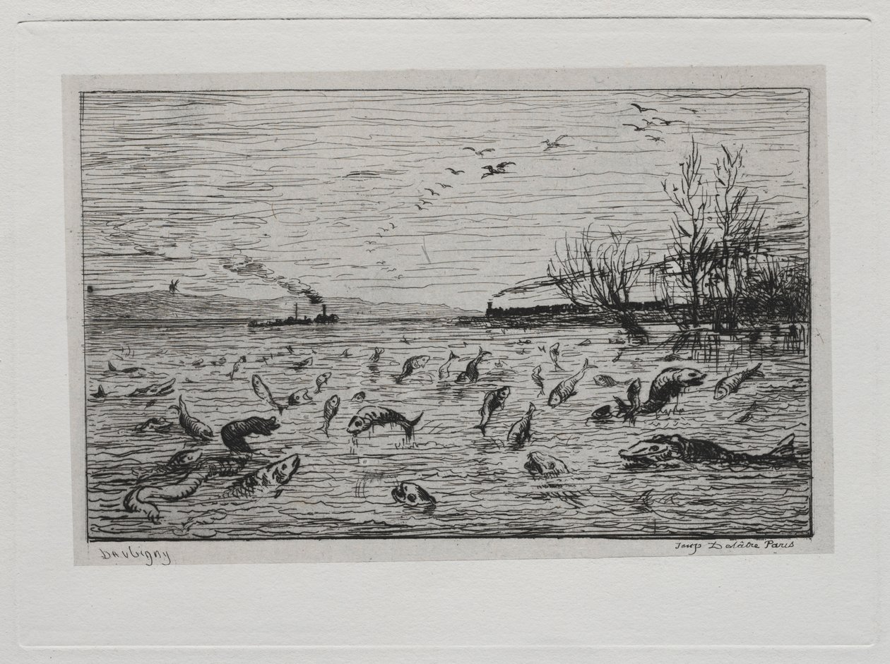 Rejs statkiem: radość z ryby przy odlocie chłopca pokładowego The Fish, 1861. autorstwa Charles Francois Daubigny