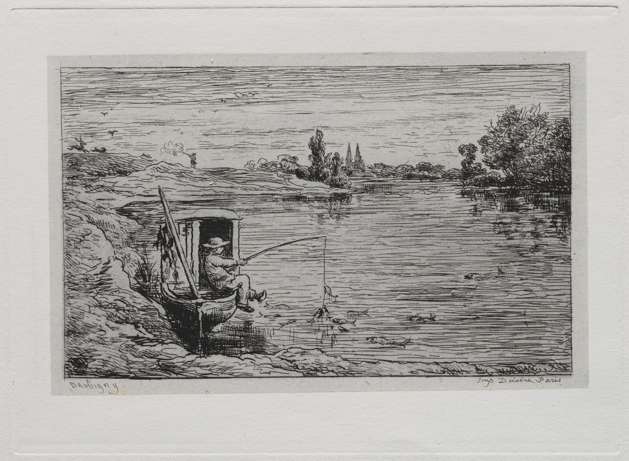 Rejs łodzią: Wędkarstwo w kabinie (wędkarstwo linowe) autorstwa Charles Francois Daubigny