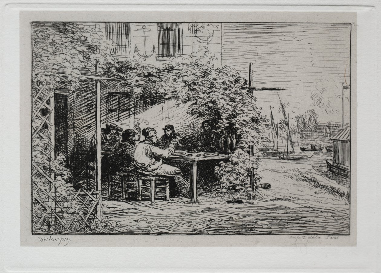 Rejs statkiem: lunch przed wejściem na pokład w Asnières autorstwa Charles Francois Daubigny
