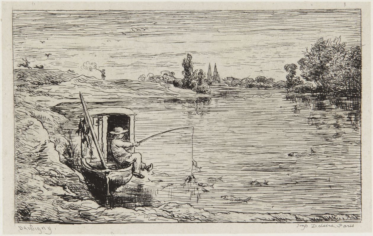 Chłopiec okrętowy łowiący ryby autorstwa Charles Francois Daubigny
