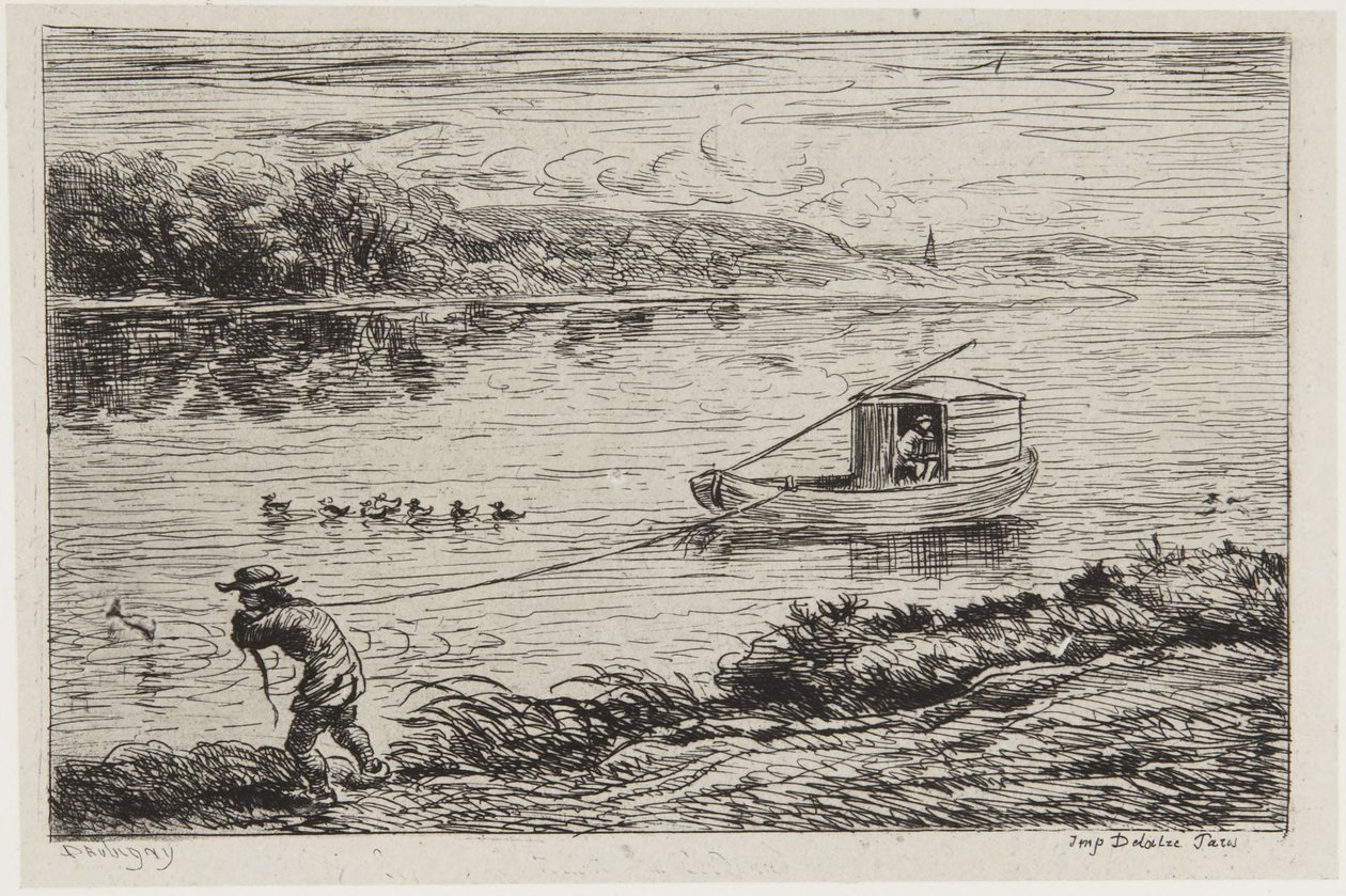Chłopiec okrętowy ciągnie linę autorstwa Charles Francois Daubigny