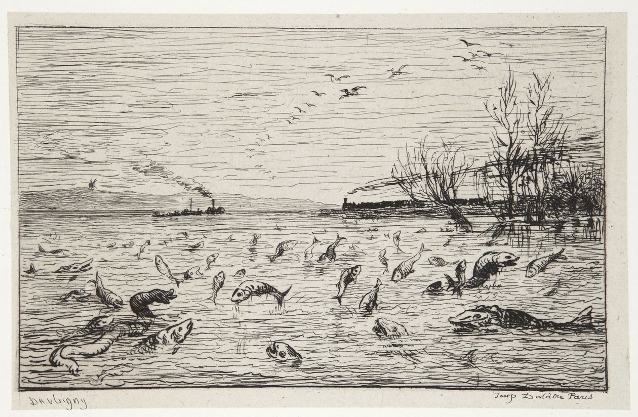 Ryby cieszą się z wyjazdu chłopca okrętowego autorstwa Charles Francois Daubigny