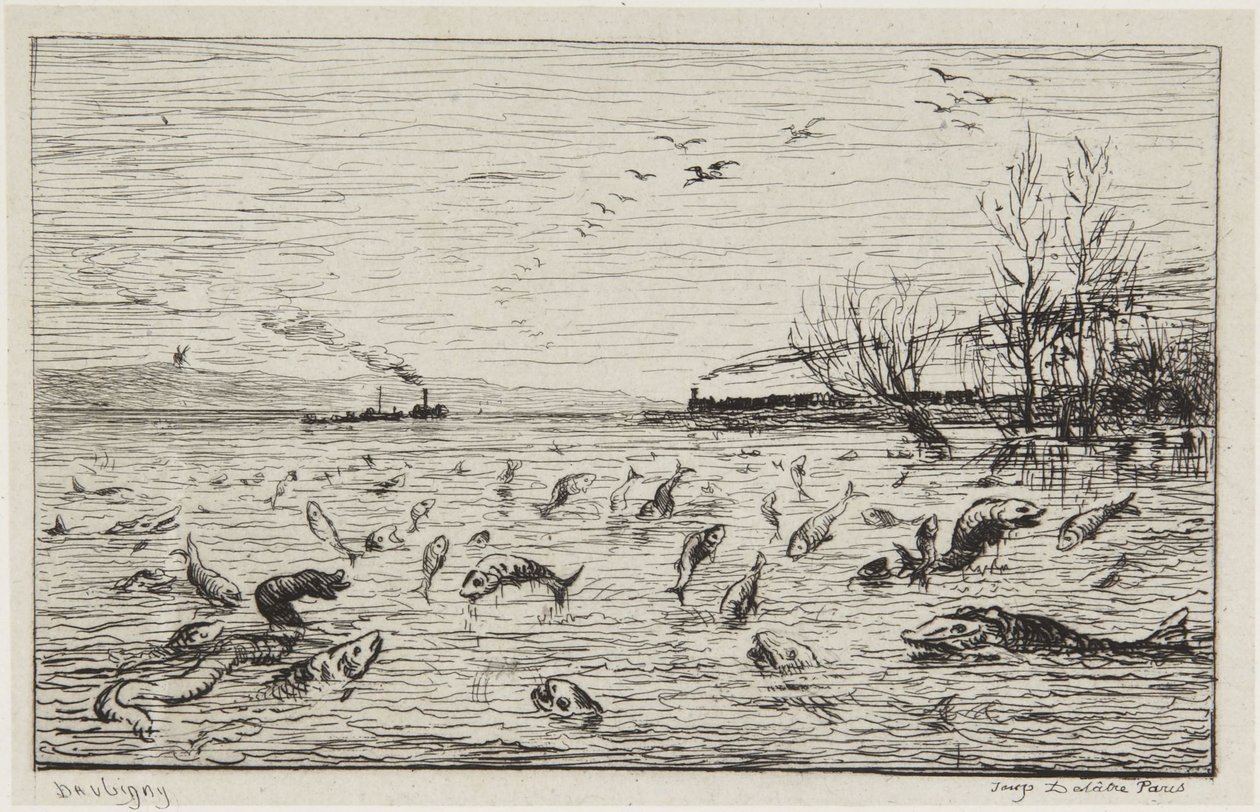 Ryby radują się z wyjazdu chłopca okrętowego autorstwa Charles Francois Daubigny
