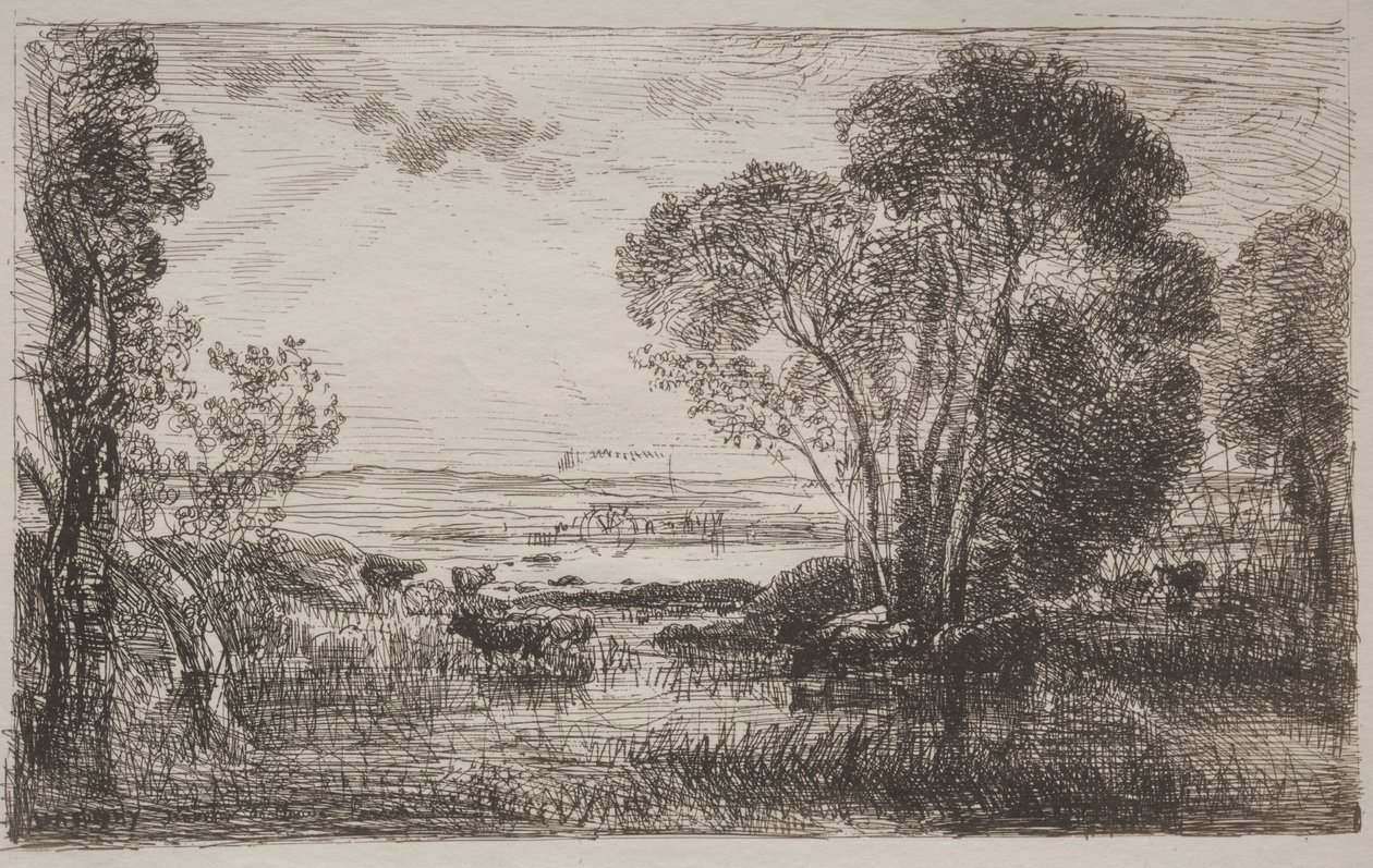 Maszyna hydrauliczna, oryginalny odcisk 1862, wydrukowany w 1921 roku. autorstwa Charles Francois Daubigny