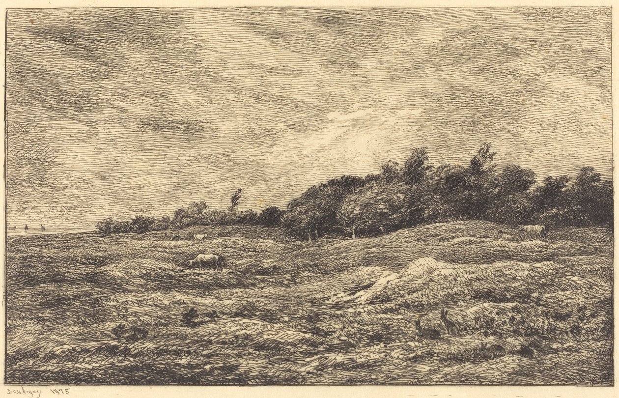 Łąka pod Grobem, niedaleko Villerville (Le Pre des Graves, a Villerville) autorstwa Charles Francois Daubigny