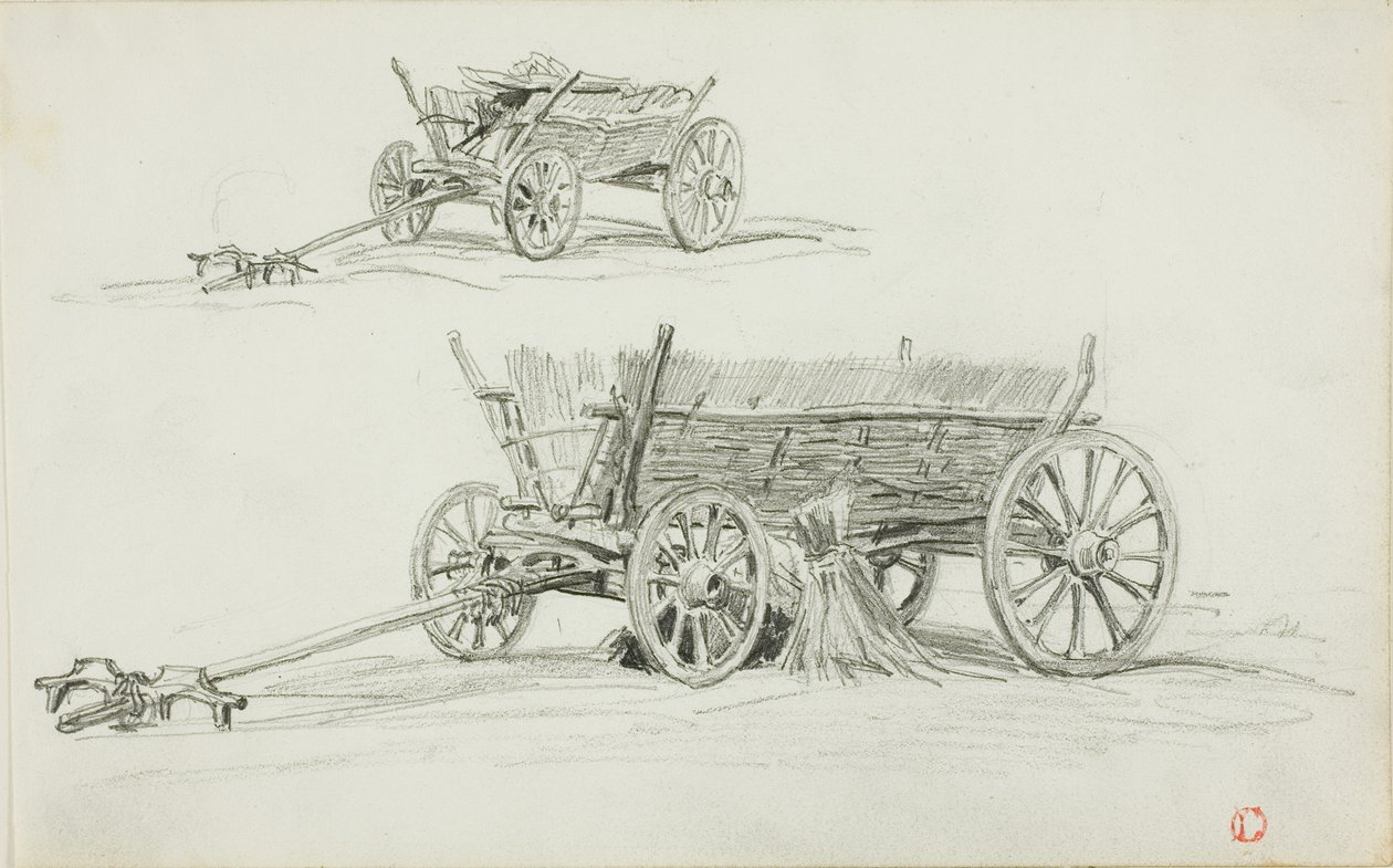 Dwa szkice wozu wołowego autorstwa Charles Francois Daubigny