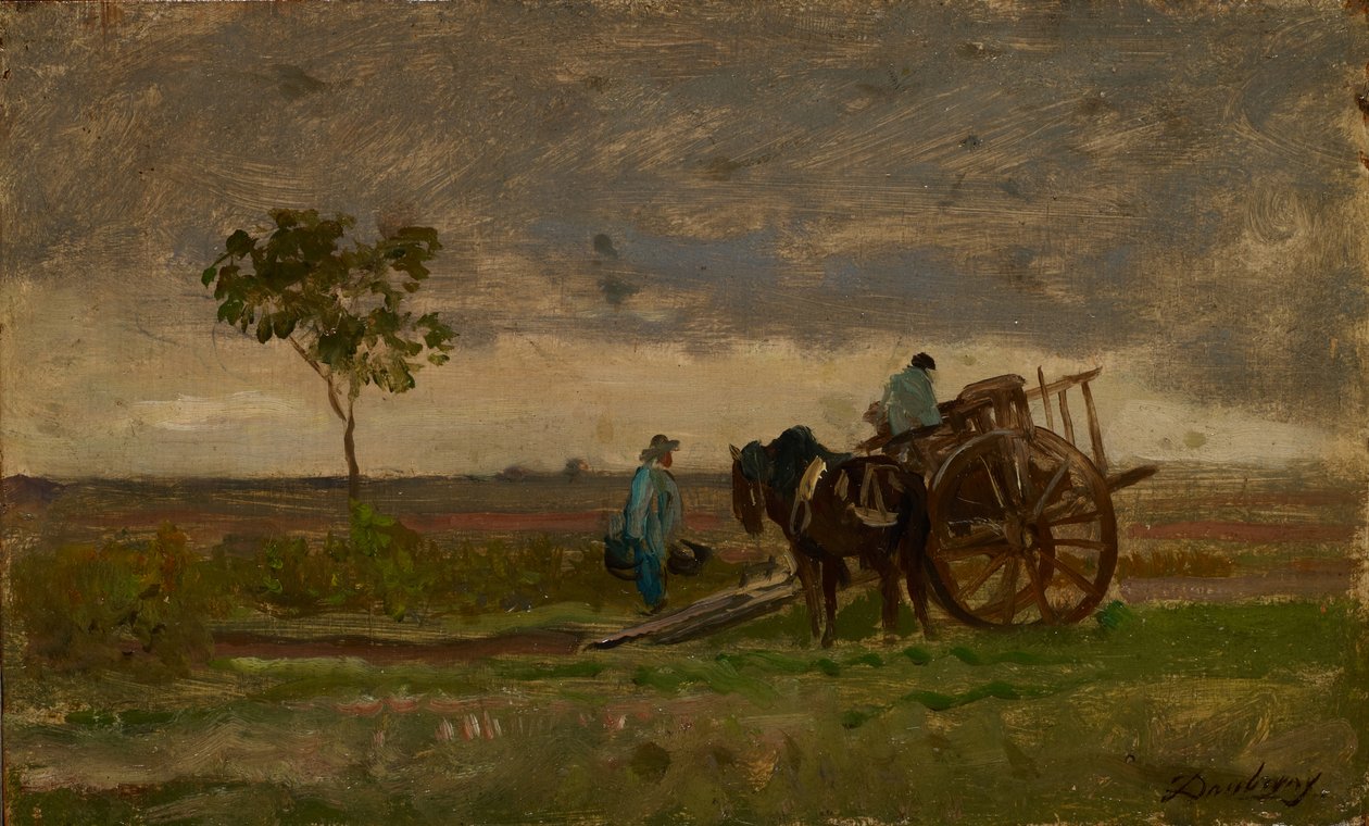 Rozległy krajobraz z rydwanem rolników (olej na dębie) autorstwa Charles Francois Daubigny