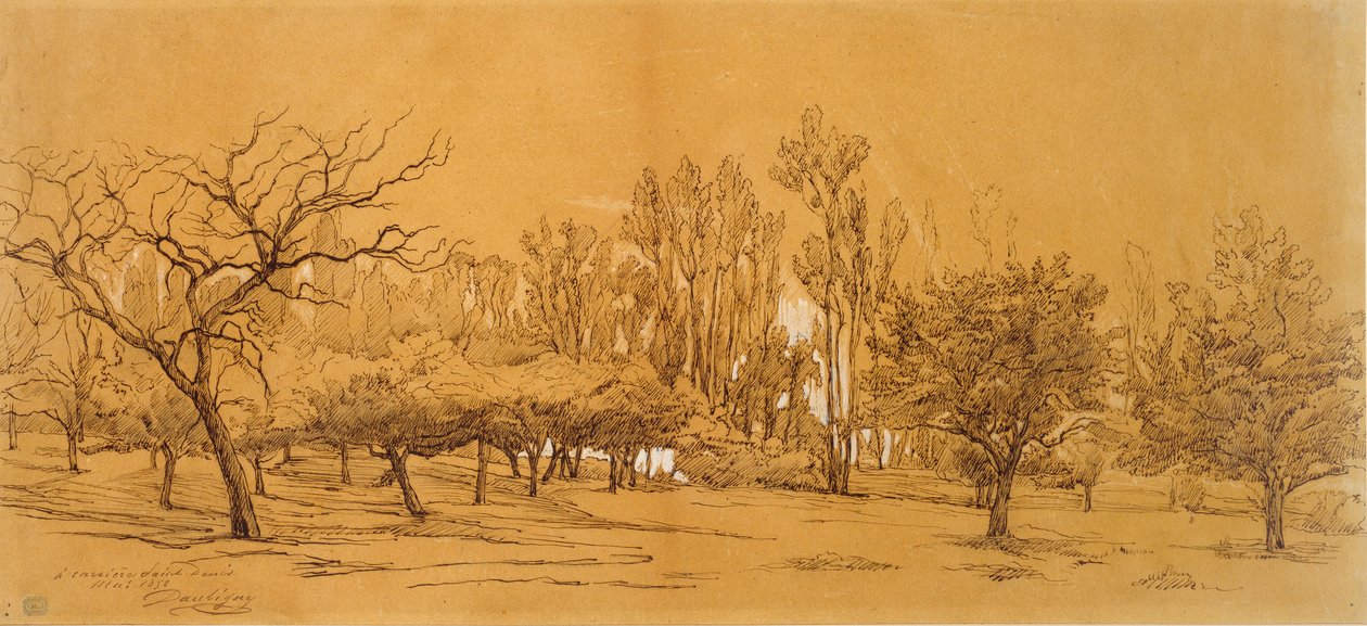 Widok sadu w Saint-Denis, połowa XIX wieku autorstwa Charles Francois Daubigny