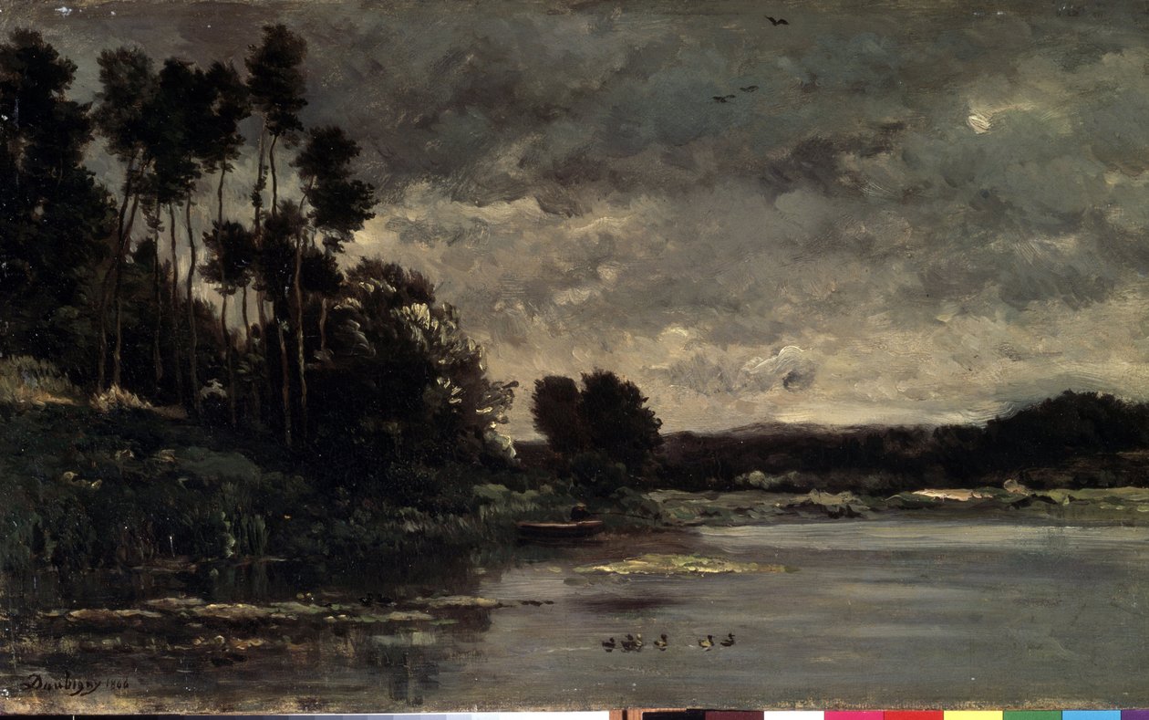 „Brzegi rzeki” (River Bank) Obraz Charlesa Francois Daubigny (1817-1878) 1866 Wymiary 26x460 cm Ermitaż, Sankt Petersburg (Sankt-Petersburg) autorstwa Charles Francois Daubigny