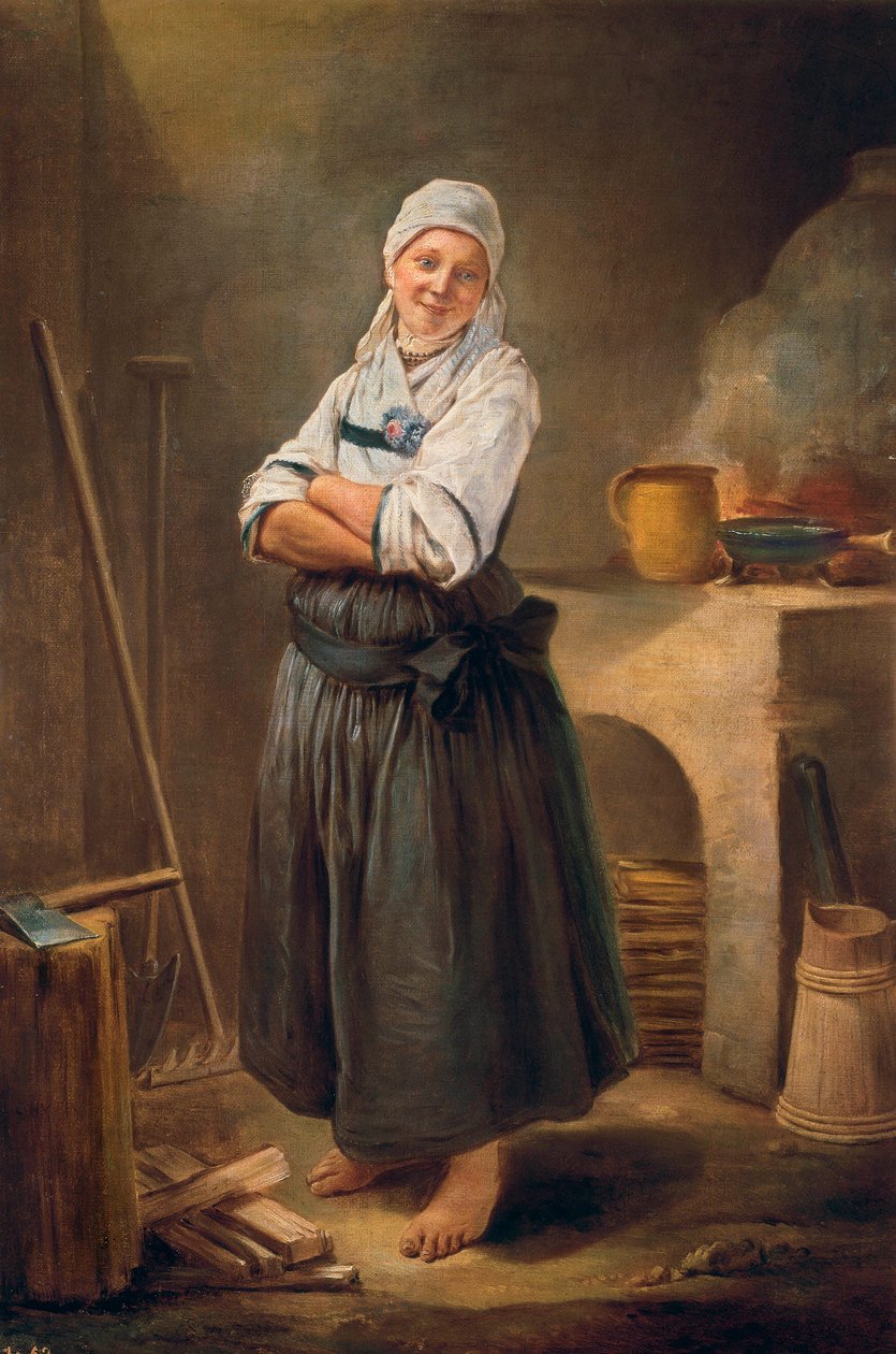 Młoda kobieta z Saksonii w swojej kuchni. Obraz Charlesa Francois Hutina (1715-1776). 1756. autorstwa Charles Francois Hutin