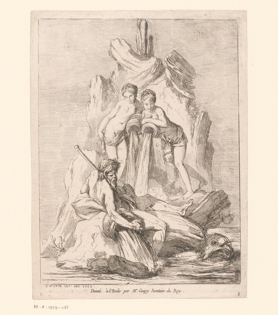 Fontanna z dwiema nimfami i bogiem rzeki Fontanny (tytuł serii) Fontaines (tytuł serii) autorstwa Charles Francois Hutin