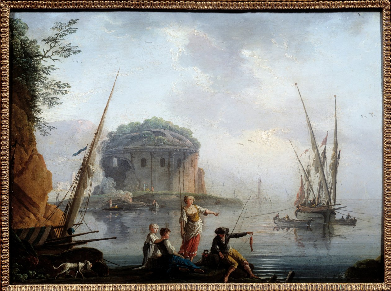 Malarstwo morskie Charlesa Francois Greniera de la Croix dit Lacroix de Marseille (? -1782) XVIII w. Słońce. 0,27x0,38 m Rouen, Muzeum Sztuk Pięknych autorstwa Charles Francois Lacroix de Marseille