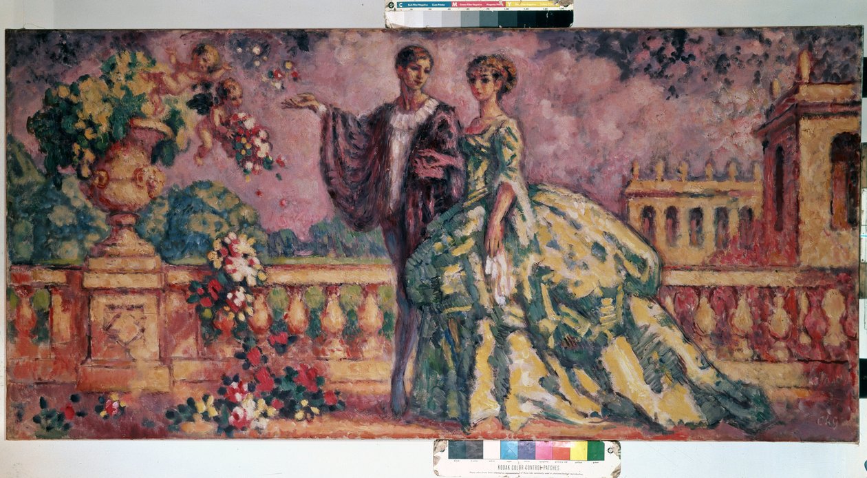 "La deptak" (spacer) Scena szarmanckiej przedstawiająca parę (XIX w.) spacerującą aleją parku. Obraz Charles Guerin (1875-1939) 1911 Wymiary 73,4x92,3 cm Ermitaż, Sankt Petersburg (Sankt-Petersburg) DR autorstwa Charles Francois Prosper Guerin