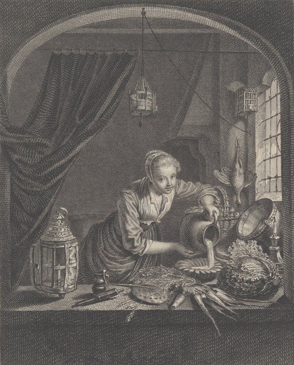 Dojarka po obrazie G.Dou w gabinecie pana Poullaina, połowa XVII wieku. autorstwa Charles François Adrien Macret