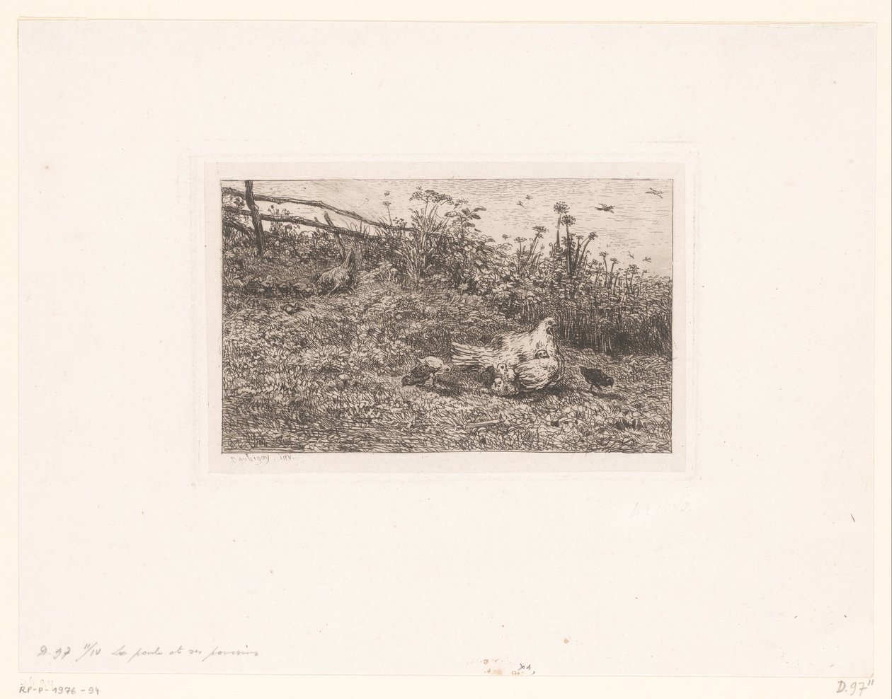 Kip stawia kuikens Kura i jej pisklęta autorstwa Charles François Daubigny (attributed to)