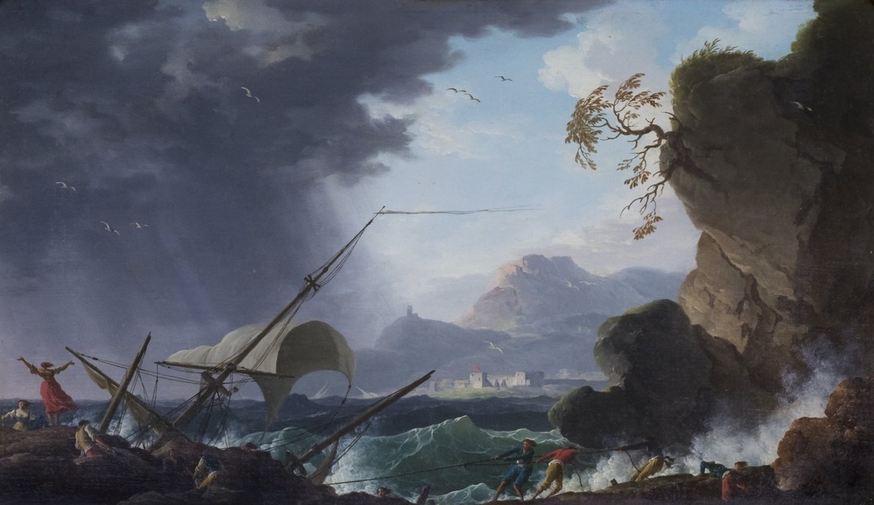Wrak na skalistym wybrzeżu autorstwa Charles François Grenier de Lacroix