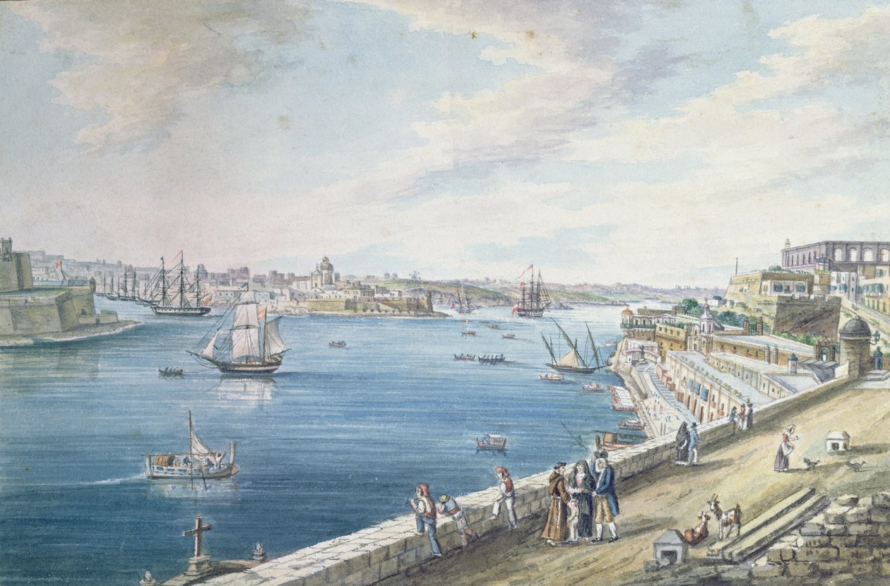 Wielki Port, Valletta, Malta (wc) autorstwa Charles Frederick de Brocktorff