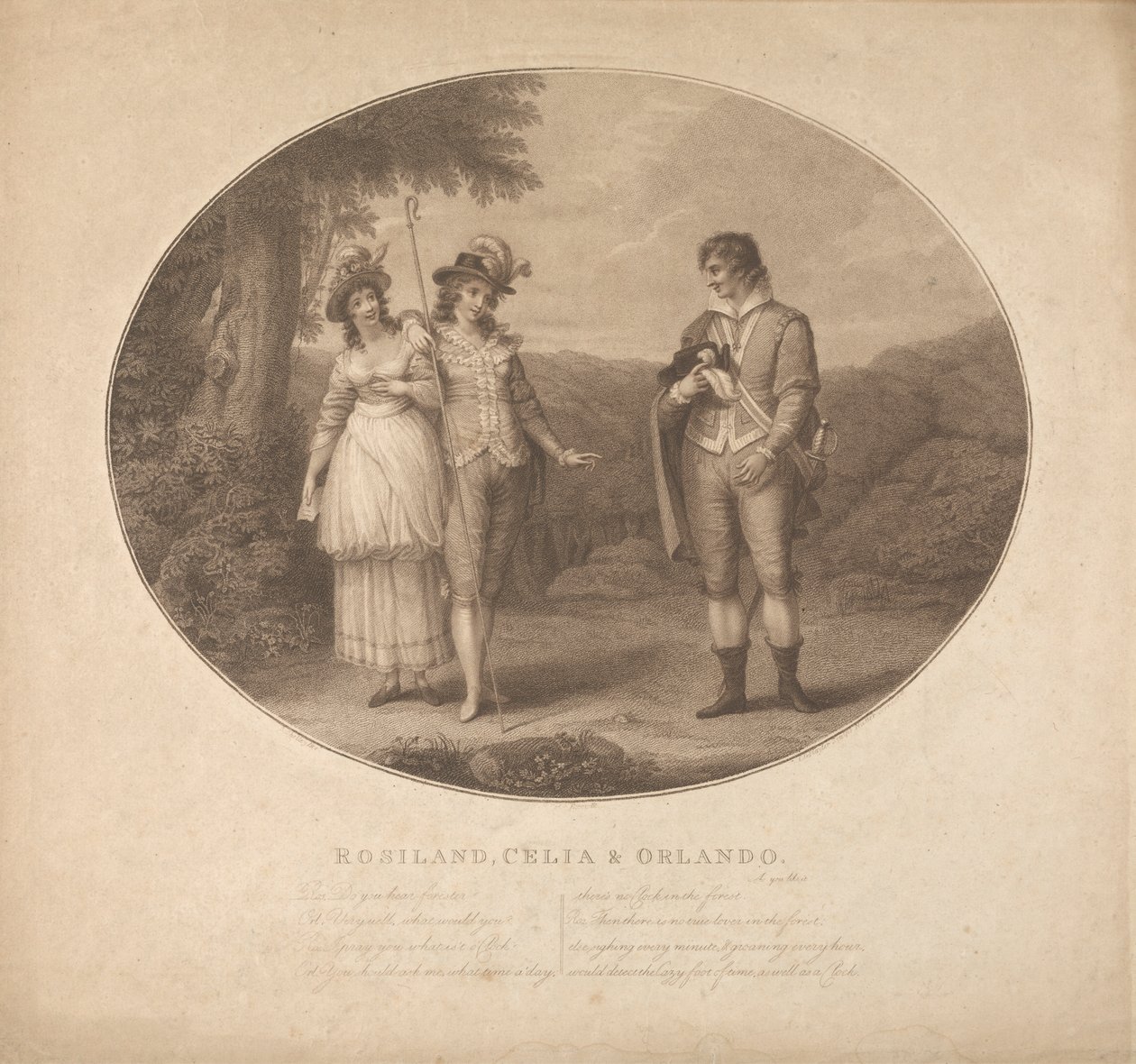 Rosalind, Celia i Orlando – „Jak wam się podoba”, akt III, scena II autorstwa Charles Gauthier Playter