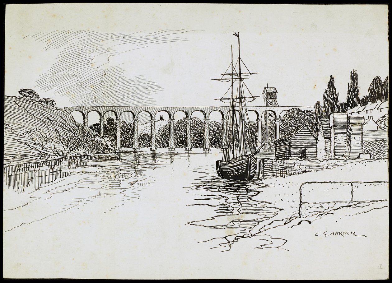 Wiadukt Calstock, Kornwalia, c1907-c1943 autorstwa Charles George Harper