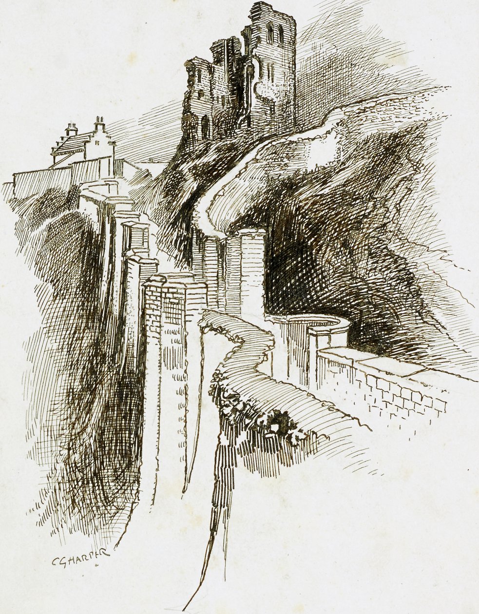 Zamek Scarborough, North Yorkshire autorstwa Charles George Harper