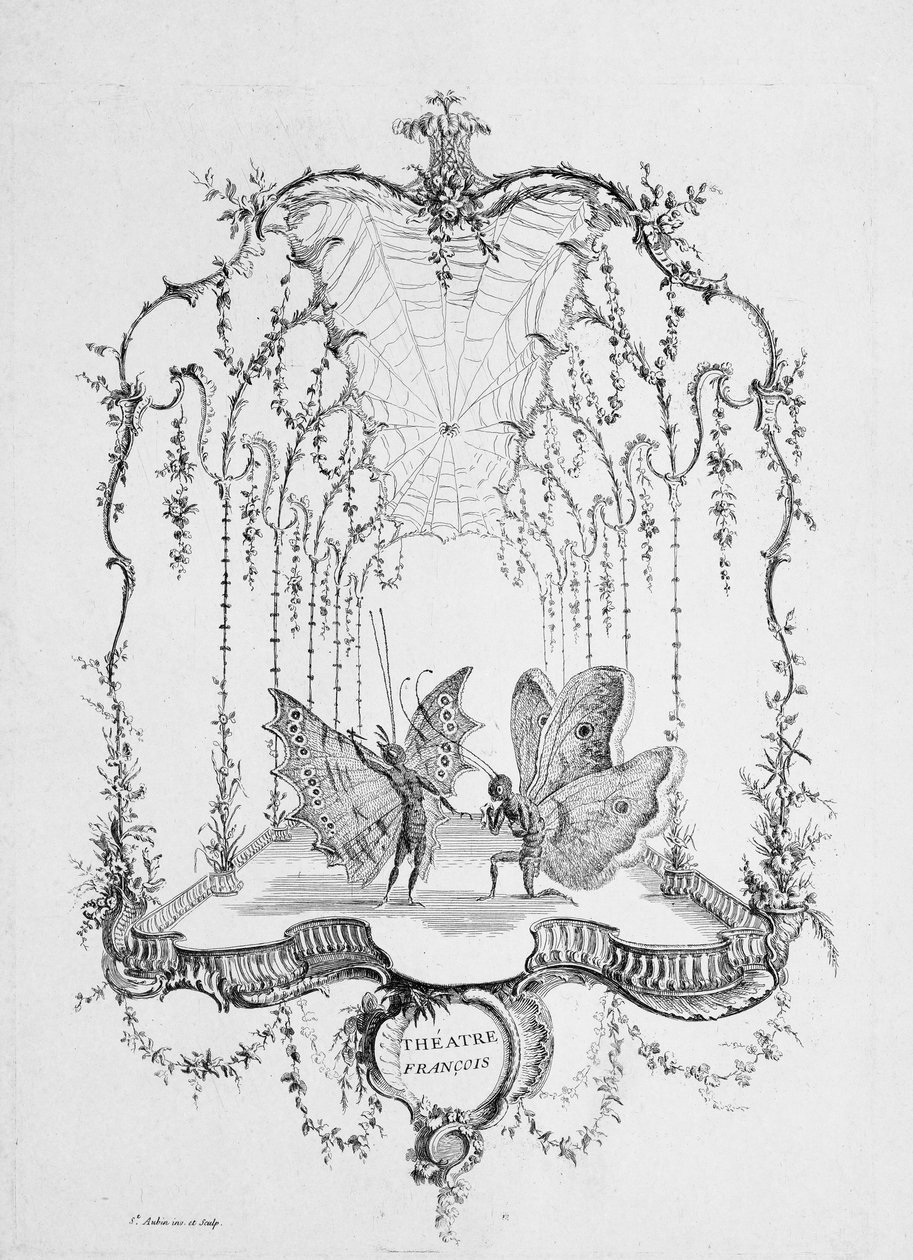 Teatr francuski Théatre Français, z Eseju o ludzkich motylach św. A..., ca. 1756-60. autorstwa Charles Germain de Saint Aubin