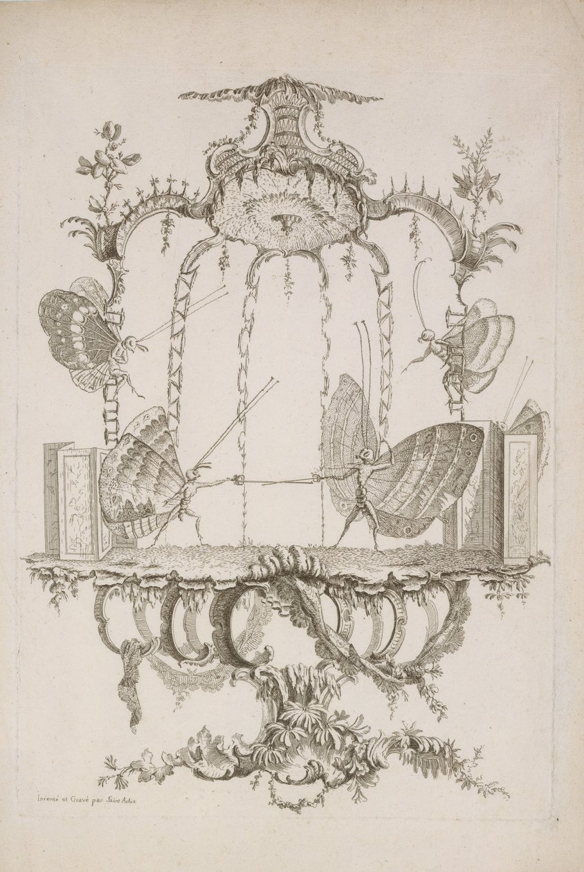 Pojedynek Pojedynek, z Eseju o ludzkich motylach autorstwa Saint Aubin, ca. 1756-60. autorstwa Charles Germain de Saint Aubin