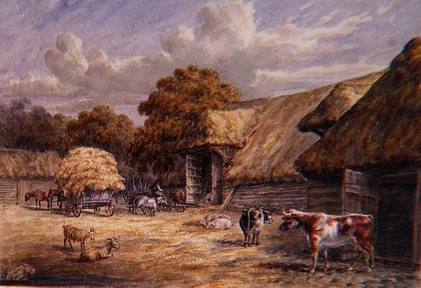 Gospodarstwo Barton Farm pana Harrisona, Buckland, niedaleko Dover, z albumu brytyjskich krajobrazów autorstwa Charles Gier White
