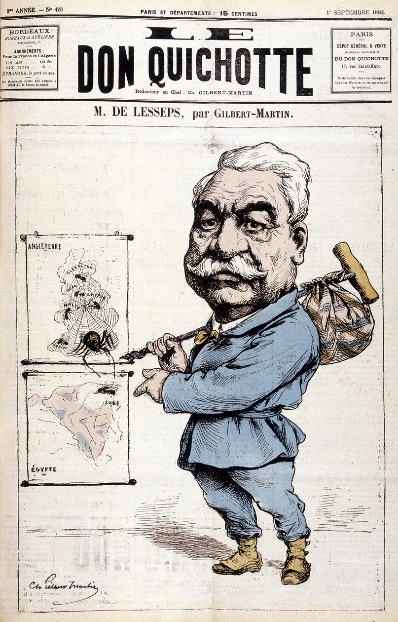 Ferdinand de Lesseps – autorstwa Gilberta-Martina, w „”Le Don Kichot””” z 1.09.1882 r. autorstwa Charles Gilbert Martin