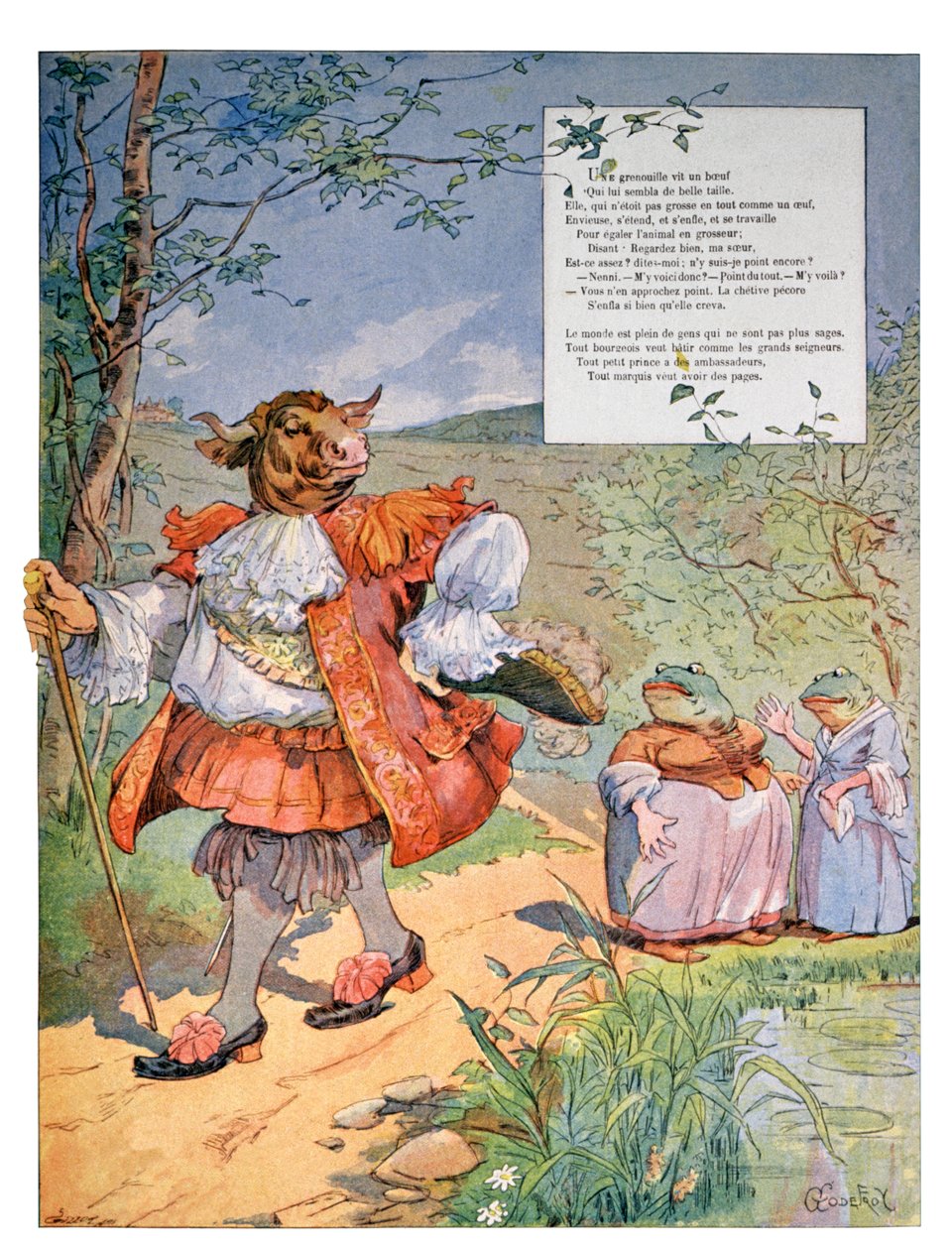 Żaba, która chciała być tak duża jak wół, ok. 1900 r. (rycina) autorstwa Charles Gillot