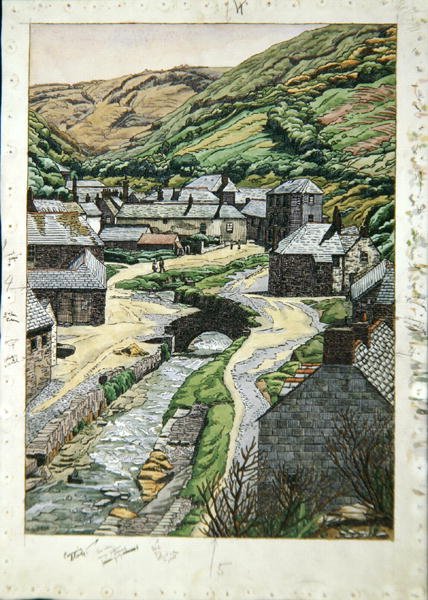Boscastle, Cornwall, ok. 1919 r. (akwarela, pióro i tusz na papierze) autorstwa Charles Ginner