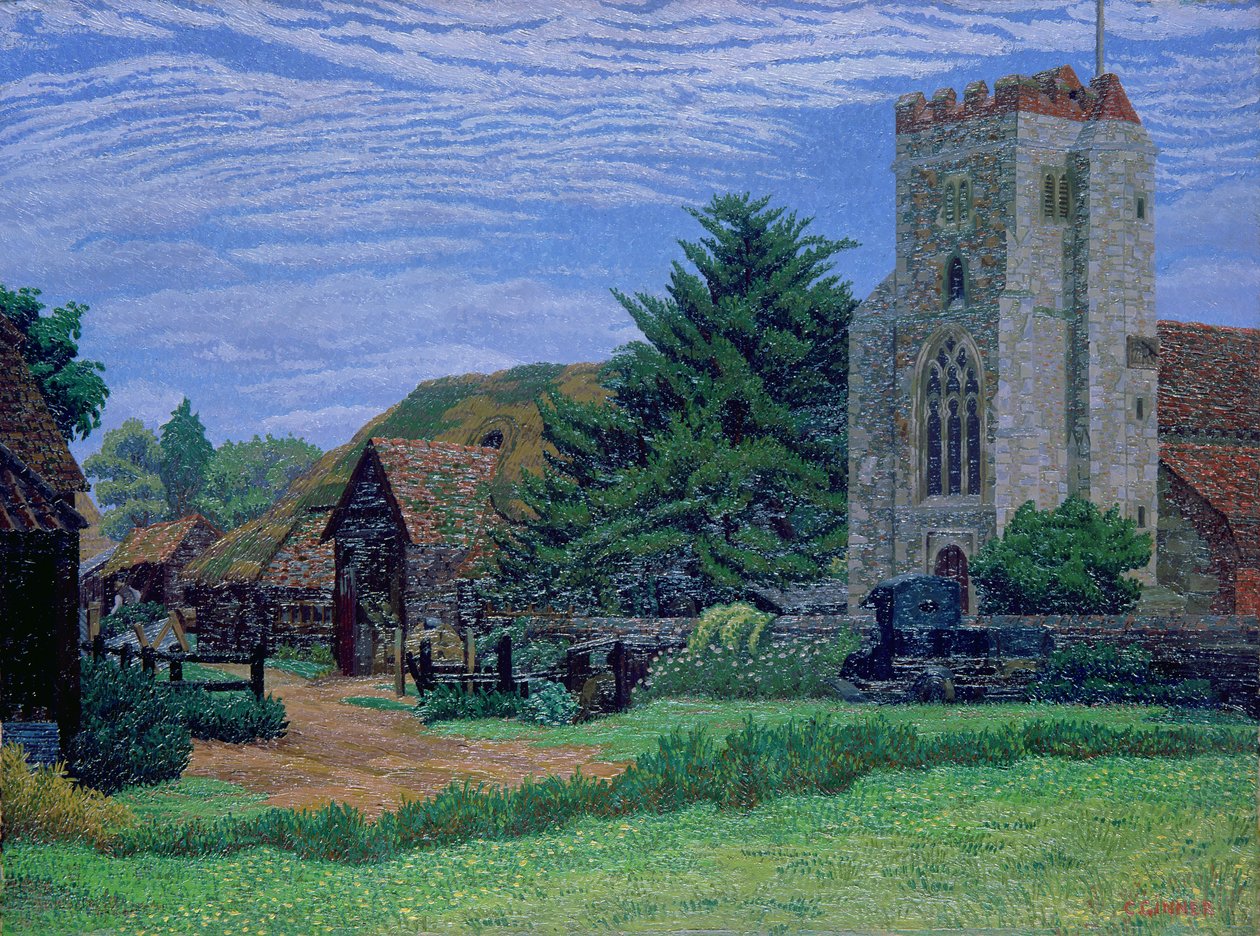 Igreja e Celeiro, Waltham St. Lawrence Polish autorstwa Charles Ginner