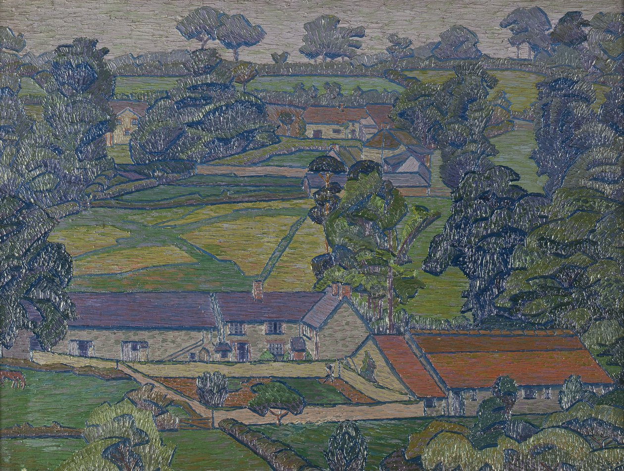 Krajobraz z zagrodami, ok. 1912-13 (olej na płótnie) autorstwa Charles Ginner