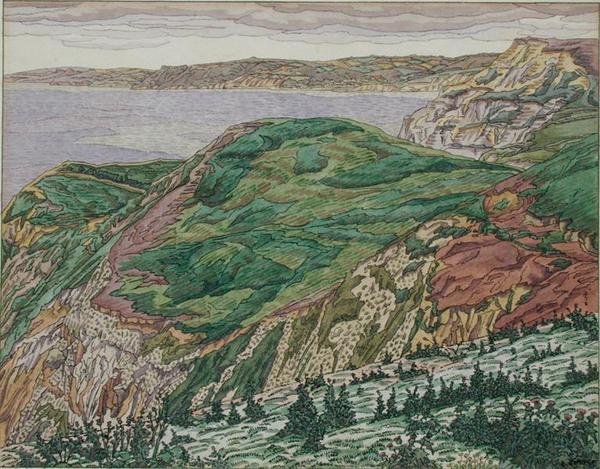 Wybrzeże Dorset, ok. 1927 r. (pióro, tusz i akwarela na papierze) autorstwa Charles Ginner