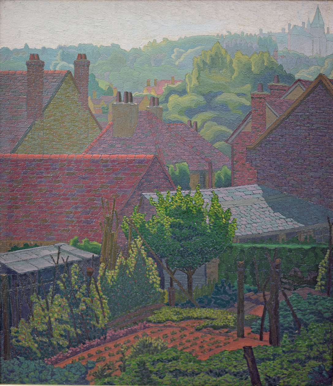 Dachy wioski (olej) autorstwa Charles Ginner