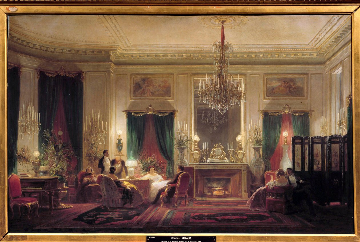 Salon księżniczki Matyldy Letizii Bonaparte (1820-1904), rue de Courcelles Obraz Sebastiena Charlesa Girauda (1819-1892) 1859 Nd. 0,63x1m. Compiegne, muzeum zamkowe - Wewnątrz rezydencji księżnej Matyldy Letizii Bonaparte (1820-1904), Rue autorstwa Charles Giraud