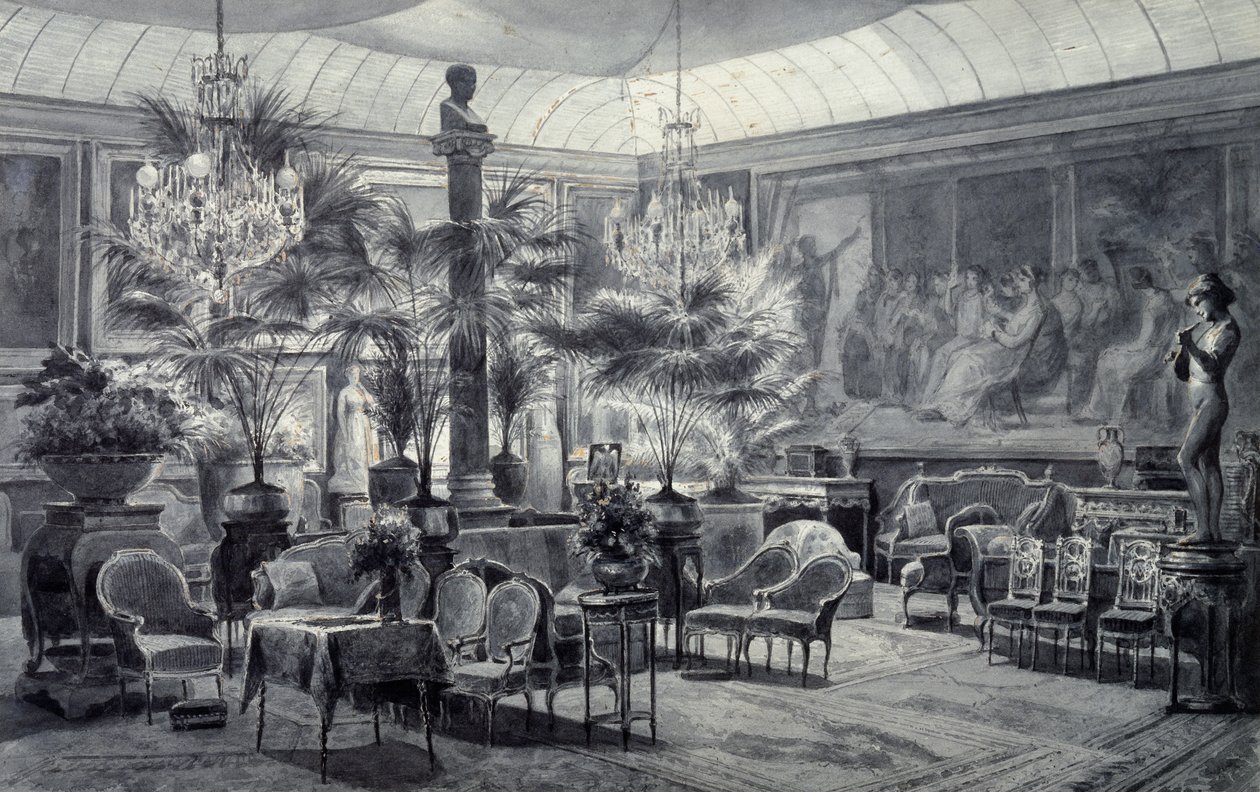 Ogród zimowy księżniczki Matyldy, rysunek szarym tuszem i gwaszem autorstwa Charlesa Girauda (1819-1892) autorstwa Charles Giraud