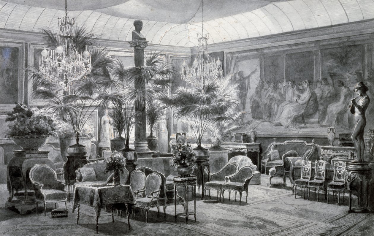 Ogród zimowy księżniczki Matyldy, gwasz i rysunek tuszem, Charles Giraud (1819-1892) autorstwa Charles Giraud