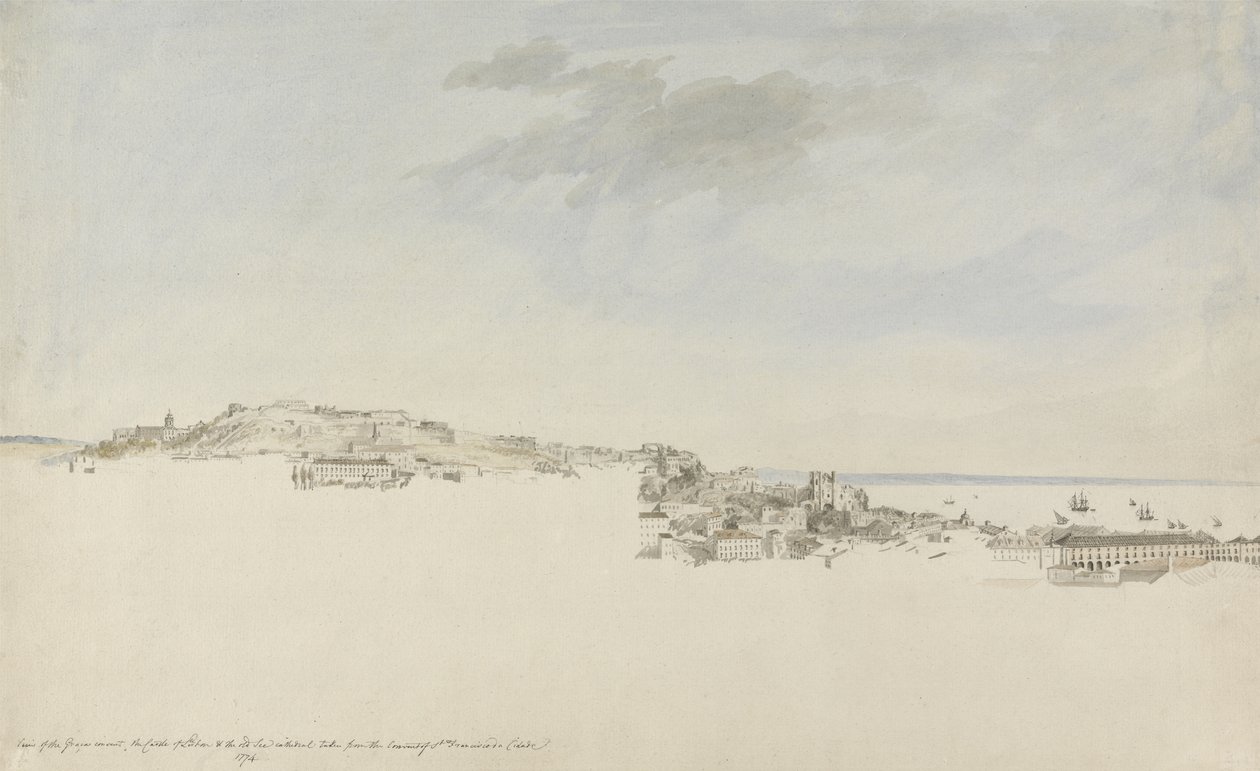 Lizbona, z klasztoru św. Franciszka z Cytadeli, 1774 (wc z piórem i atramentem nad grafitem na papierze) autorstwa Charles Gore