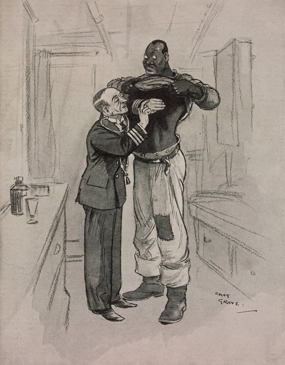 Czarna zaraza, hipochondryk, rysunek Chasa Grave’a (1886–1944) z The Tatler, nr 1415, 8 sierpnia autorstwa Charles Grave