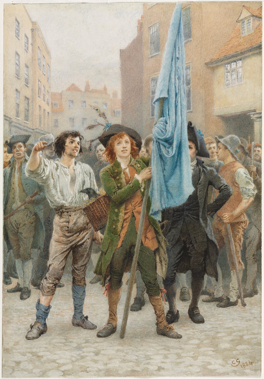 Barnaby Rudge pomaga poprowadzić zamieszki Gordona autorstwa Charles Green