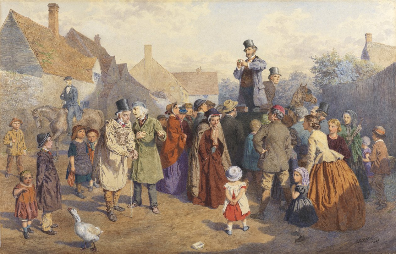 The Quack Doctor, 1866 (toaleta i kolor nadwozia na papierze) autorstwa Charles Green