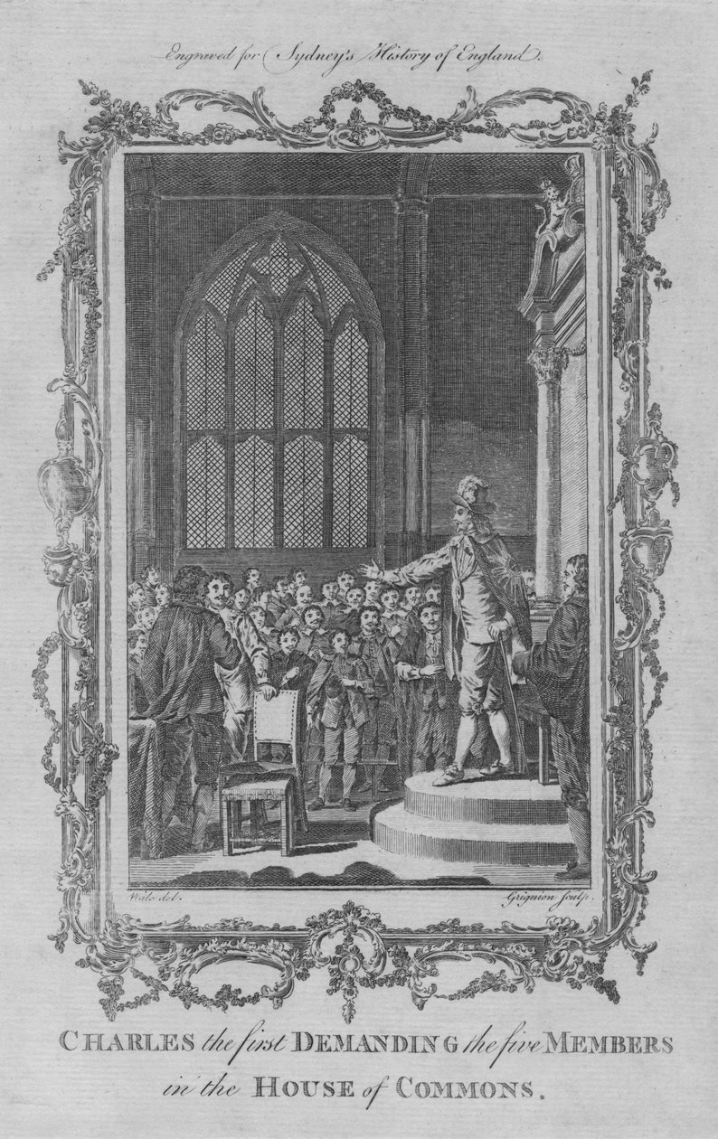 Karol I domagający się pięciu członków Izby Gmin, 1773. autorstwa Charles Grignion