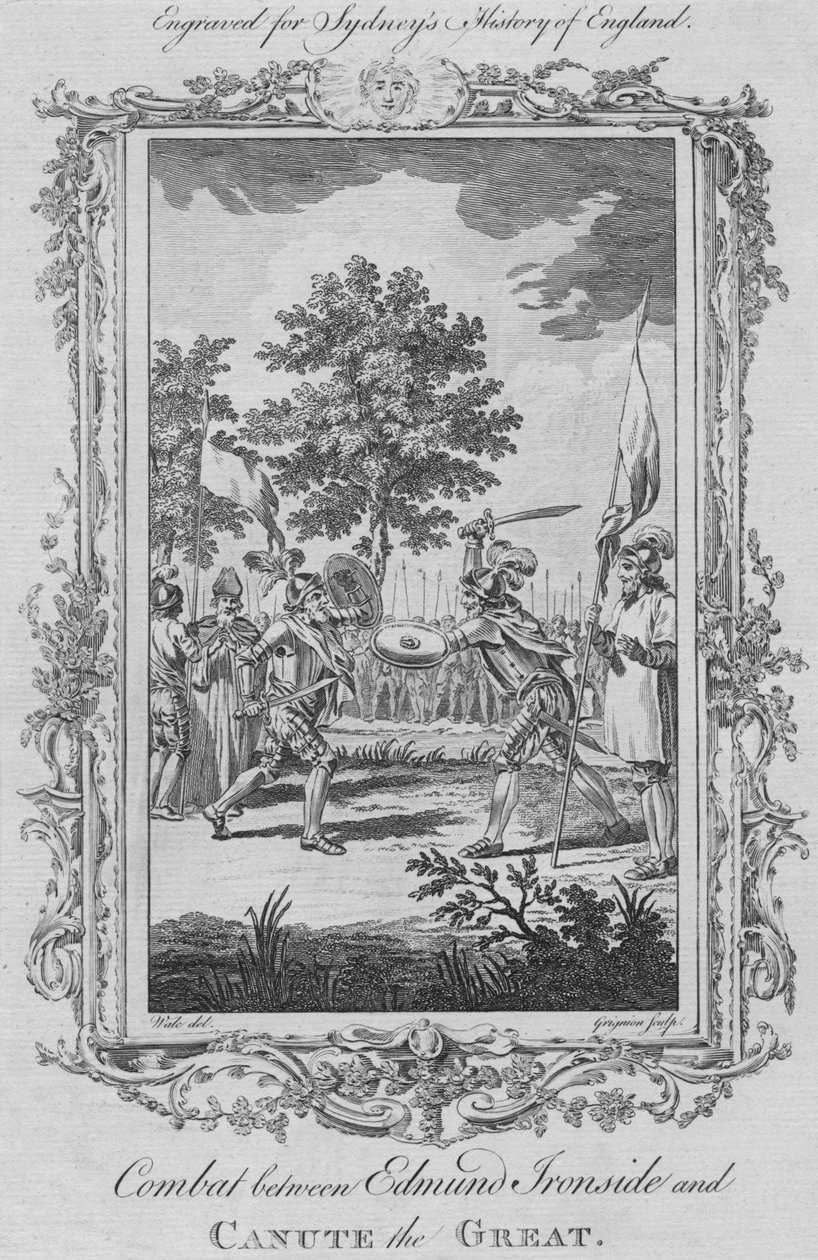 Walka między Edmundem Ironside i Kanutem Wielkim, 1773. autorstwa Charles Grignion