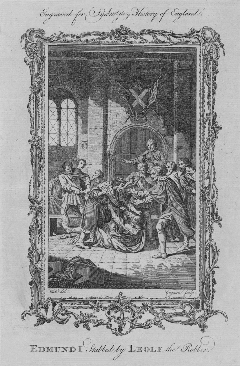 Edmund I dźgnięty przez Leolfa Złodzieja, 1773. autorstwa Charles Grignion