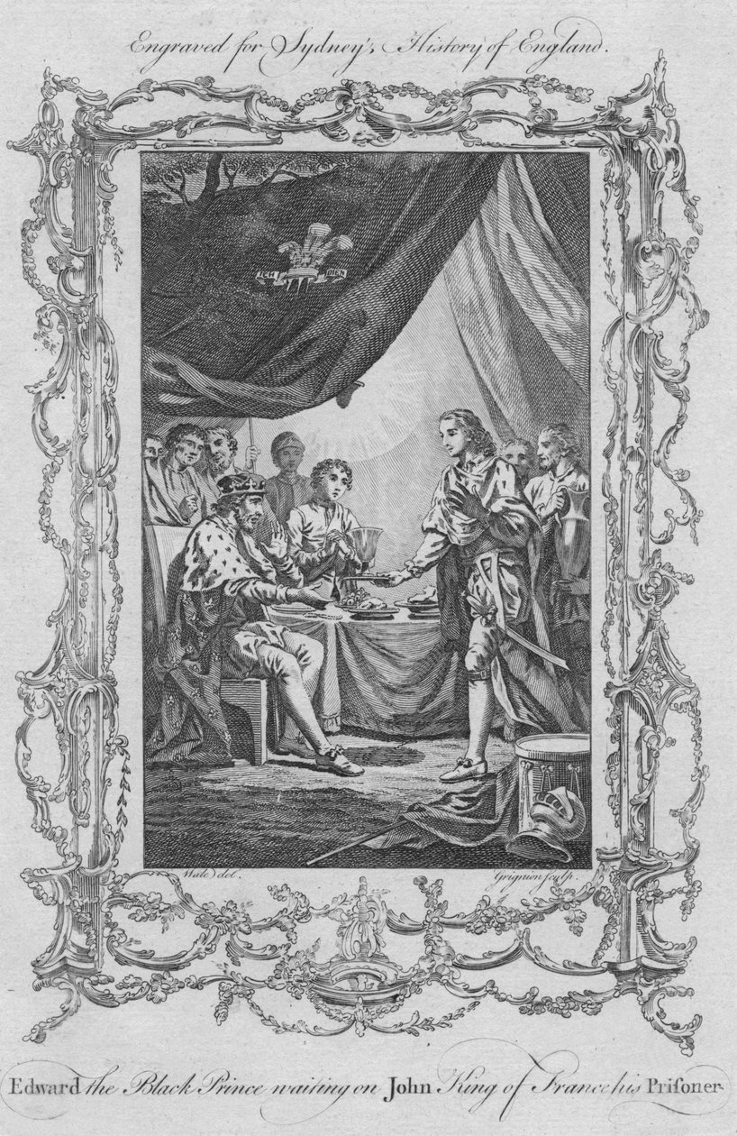 Edward Czarny Książę czekający na Jana Króla Francji swego Więźnia, 1773. autorstwa Charles Grignion