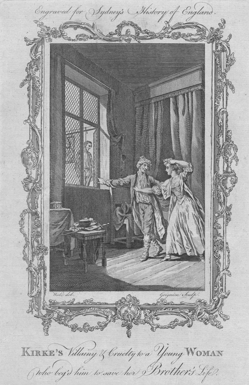 Nikczemność i okrucieństwo Kirkesa wobec młodej kobiety, która błagała go o uratowanie życia jego braci, 1773. autorstwa Charles Grignion