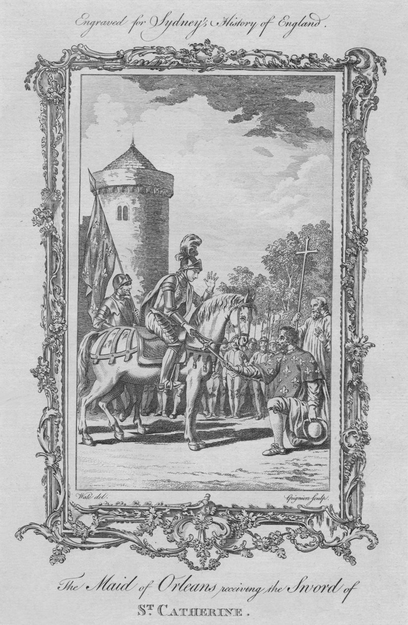 Dziewica orleańska odbierająca miecz św. Katarzyny, 1773 r. autorstwa Charles Grignion