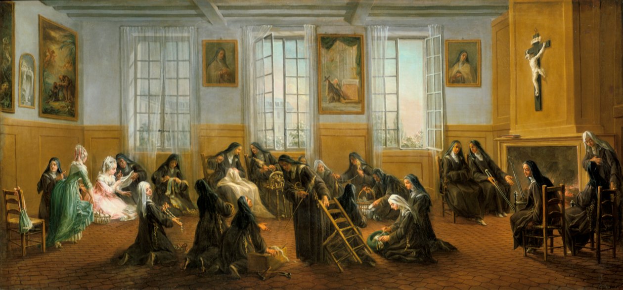 „Karmelitanki w Izbie Ocieplania”, połowa XVIII w. autorstwa Charles Guillot
