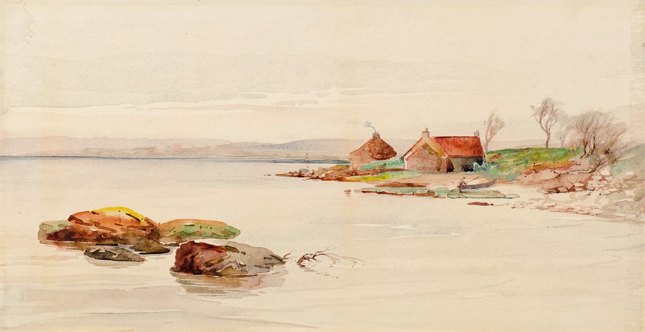 Scena wybrzeża z domkami (akwarela) autorstwa Charles Gustav Louis Phillips