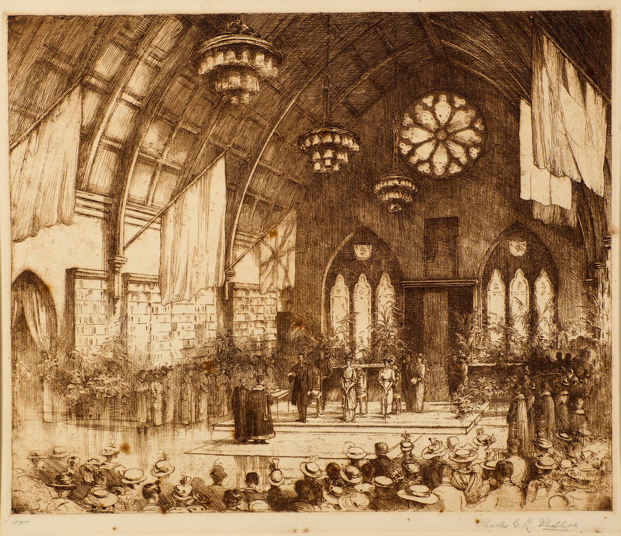 Królewska wizyta w Dundee 1914 - Przyjęcie w Albert Hall autorstwa Charles Gustav Louis Phillips